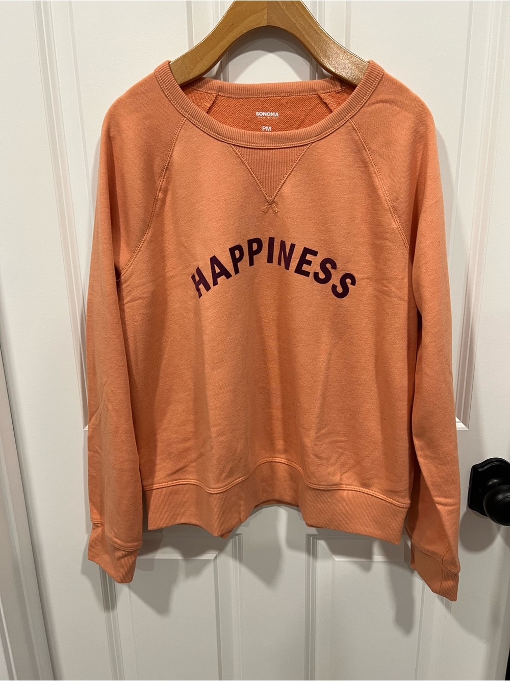 Sonoma Peach Crewneck Sweatshirt with "Happiness" Script